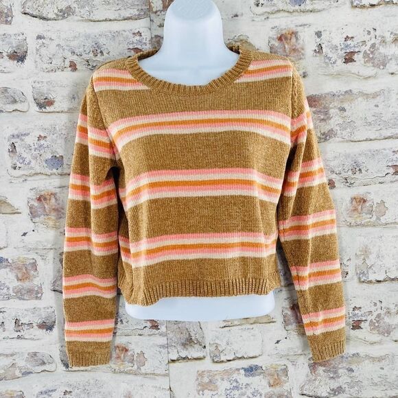 NWT ALL IN FAVOR Stripe Crop Sweater In Taupe-pink Size Small - Picture 5 of 9